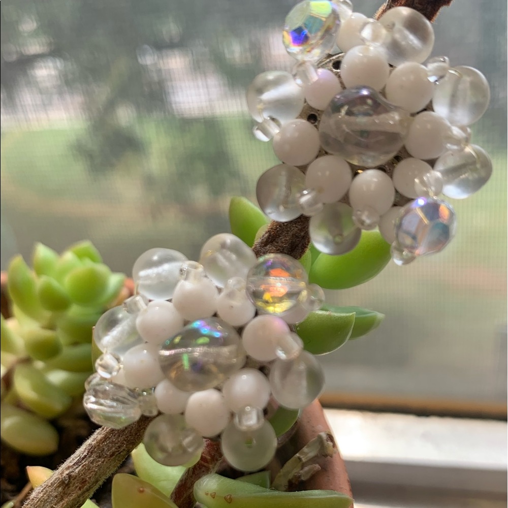 Vintage White Bead Crystal Earrings West Germany